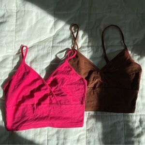 Shein Pink & Brown Cropped Tank Tops Set - S